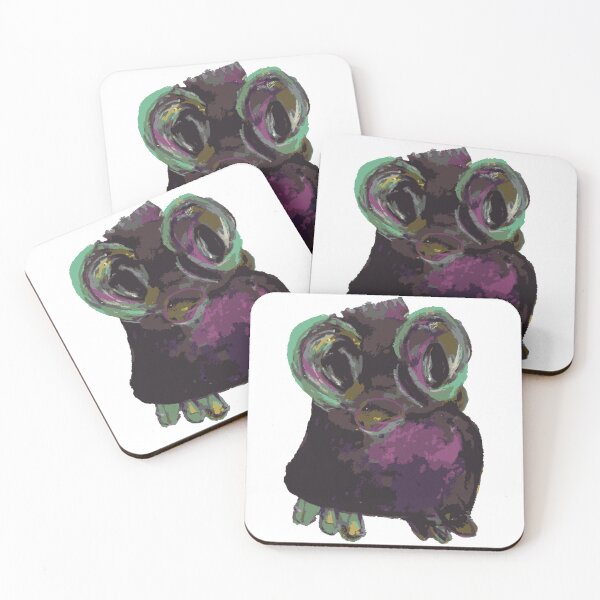 Item preview, Green-Eyed – Dark, round night creature with glowing eyes | Mystical character illustration | Art print, puzzle & more | Annette Kunow designed and sold by KunowArtShop.