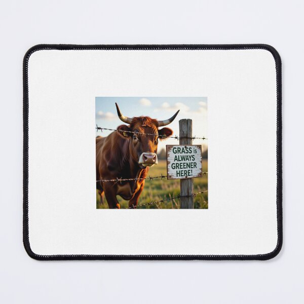 Item preview, Curious Bull Eyeing Greener Grass – Whimsical Animal Illustration designed and sold by WhimsyByPaul.redbubble.com.