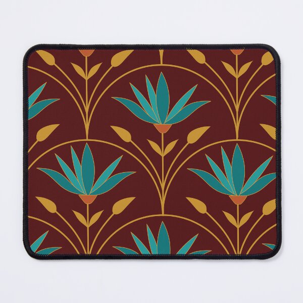 Item preview, Egyptian Art Deco Nouveau Lotus Flowers pattern in teal and gold designed and sold by Yasminepatterns .