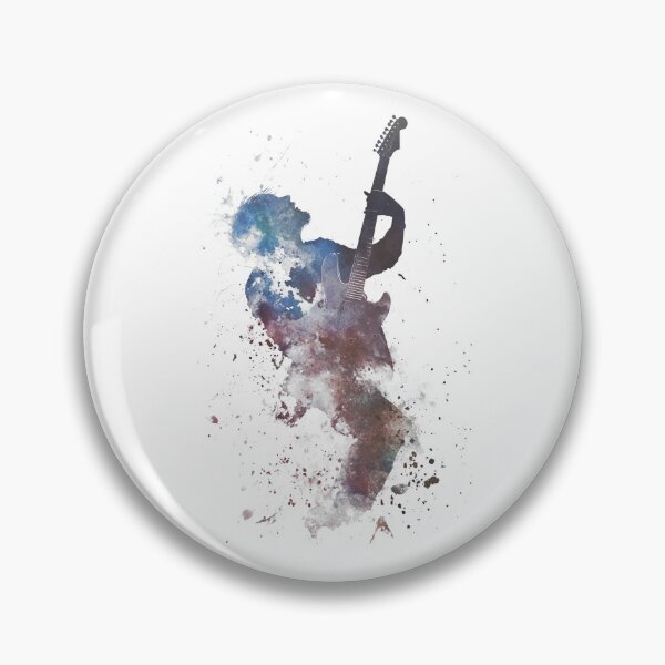 Item preview, Joven guitarrista genial con guitarra negra-azul y negra-roja en un despliegue musical designed and sold by Encreable.