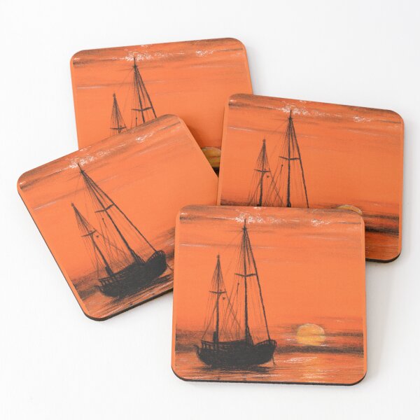 Item preview, Orange sunset with sailboat pastel drawing designed and sold by Adam Wróbel.