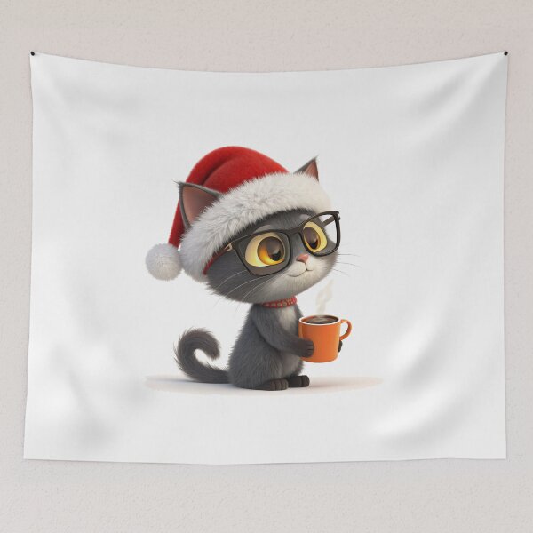 Item preview, Christmas Coffee Cat – Cute Holiday Cartoon by Vivo Studio designed and sold by VivoStudio.