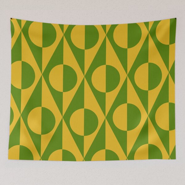 Item preview, Mid Century Geometric Split Circles on Diamonds in Green and Yellow designed and sold by Yasminepatterns .