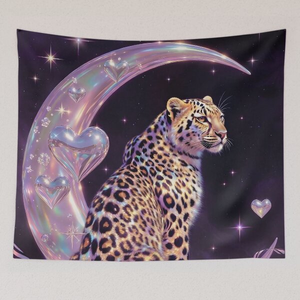 Item preview, Cosmic Leopard Dream - Holographic Moon Fantasy Guardian designed and sold by AiDigitalSanctum.
