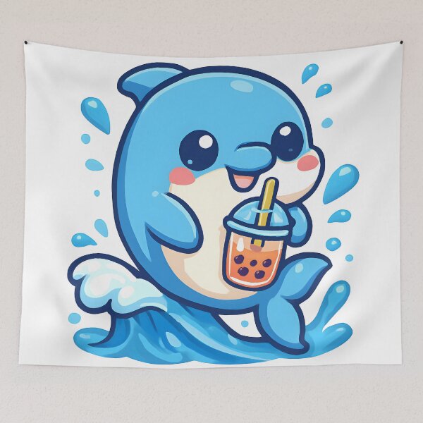 Item preview, Adorable Kawaii Dolphin Enjoying Bubble Tea designed and sold by PandaTShirtShop.
