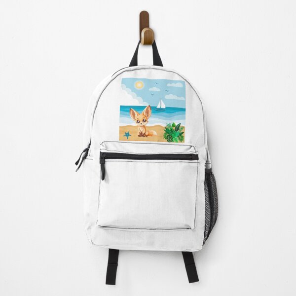Item preview, Cute Fennec Fox on the Beach (Chibi/Kawaii) - Summer Sea Art designed and sold by Vandara - Your source of positivity and cute fennec foxes.