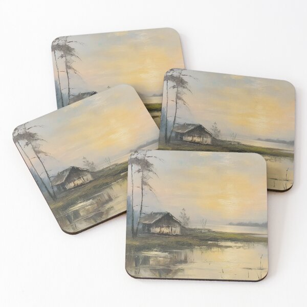 Item preview, Country House By Lake Painting, Country Landscape Art Print, Lake House Painting, Antique Oil Painting designed and sold by SavageVision.