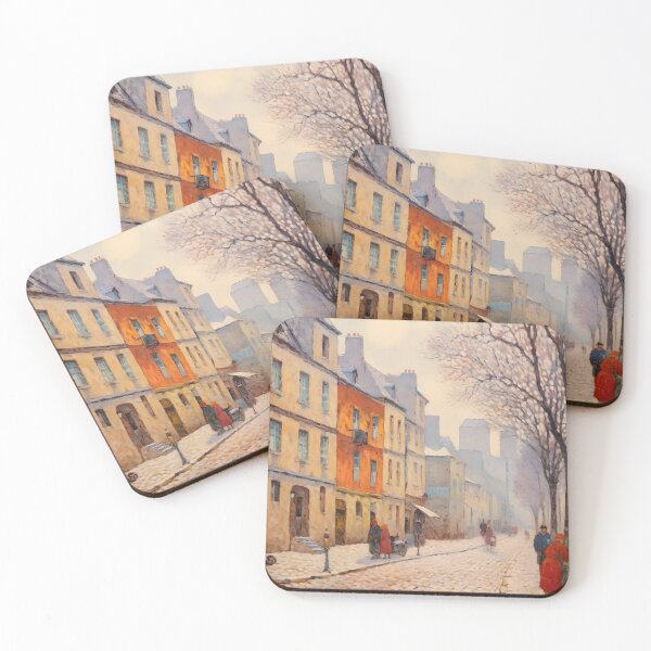 Item preview, Antique Paris Street Painting, Neutral Paris Cityscape, Street Scene Painting, Winter Scene French Cityscape Wall Decor, Architecture Print designed and sold by SavageVision.