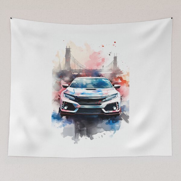 Item preview, Powerful Hatchback Car Framed By Watercolor Bridge Scene designed and sold by RevUpDesign.