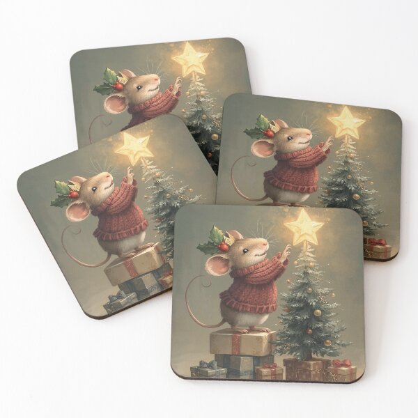 Item preview, Mouse Decorating the Christmas Tree – Cottagecore Holiday Joy designed and sold by Deezyned.
