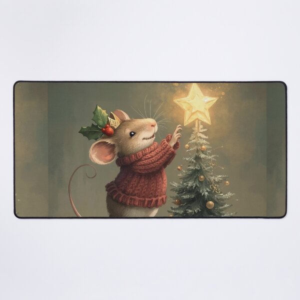 Item preview, Mouse Decorating the Christmas Tree – Cottagecore Holiday Joy designed and sold by Deezyned.