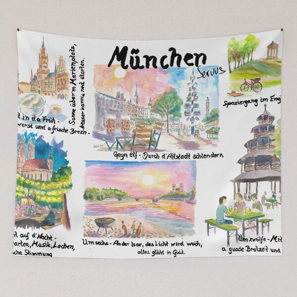 Item preview, Munich Bavaria Perfect Day Travel Sketches and Memories Art - German Version designed and sold by artshop77.