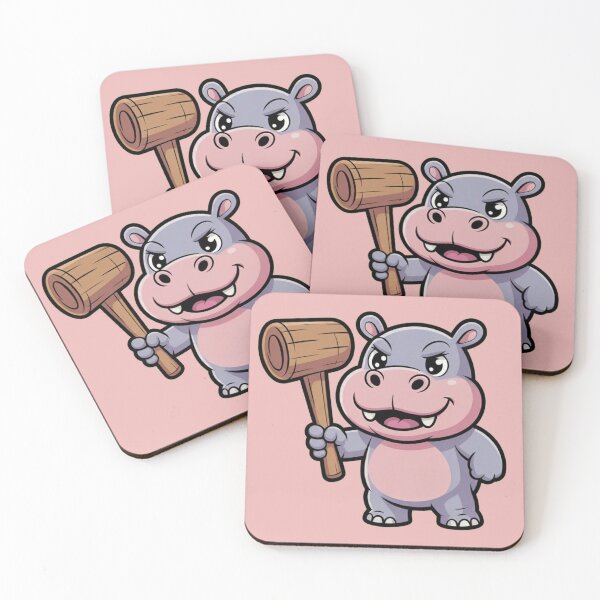 Item preview, Cute Tough Hippo with Hammer – Kawaii Strong Hippo Cartoon designed and sold by Royalsticker.