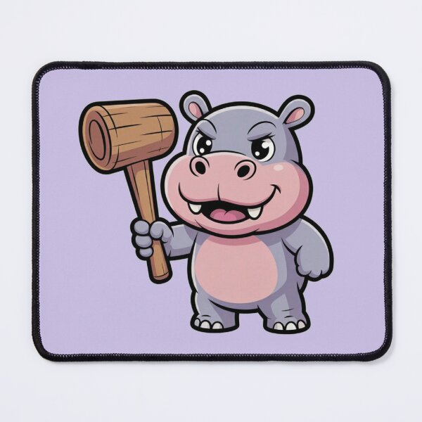 Item preview, Cute Tough Hippo with Hammer – Kawaii Strong Hippo Cartoon designed and sold by Royalsticker.