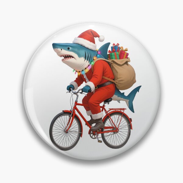 Item preview, A shark in a Santa suit is riding a bicycle. designed and sold by Kamoufleur.