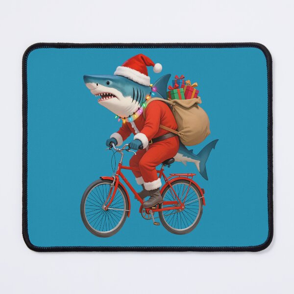Item preview, A shark in a Santa suit is riding a bicycle. designed and sold by Kamoufleur.