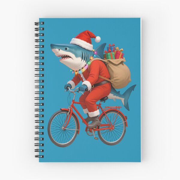 Item preview, A shark in a Santa suit is riding a bicycle. designed and sold by Kamoufleur.
