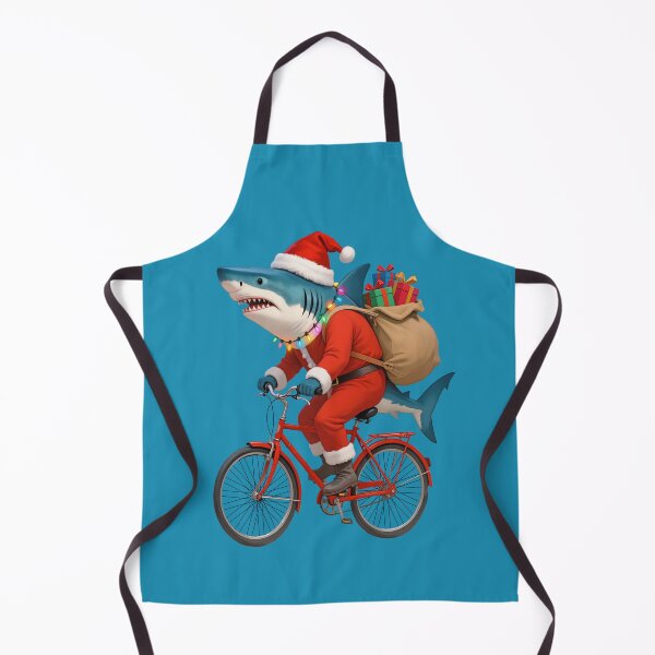 Item preview, A shark in a Santa suit is riding a bicycle. designed and sold by Kamoufleur.