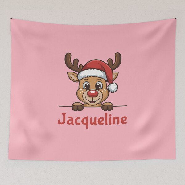 Item preview, Jacqueline Cute Christmas Reindeer Graphic with Santa Hat | Personalized Holiday Gift Idea designed and sold by 89BLACK.