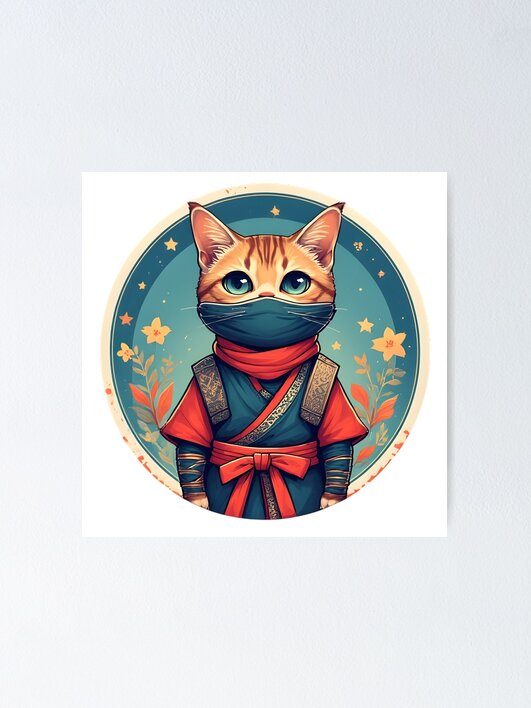 Thumbnail 1 of 3, Poster, Ninja Cat #10 designed and sold by Sam-Tada.