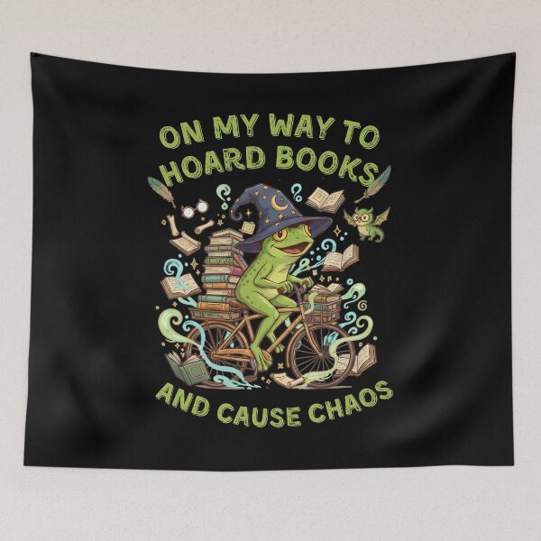 Item preview, On My Way To Hoard Books And Cause Chaos Tom Foolery Frog Cottagecore  designed and sold by MotivaChic.