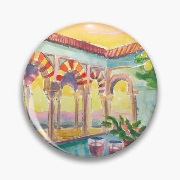 Item preview, Romantic Andalusian Patio at Sunset with Pool and Table for Two designed and sold by artshop77.