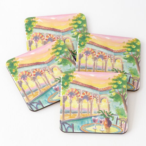 Item preview, Romantic Andalusian Patio at Sunset with Pool and Table for Two designed and sold by artshop77.