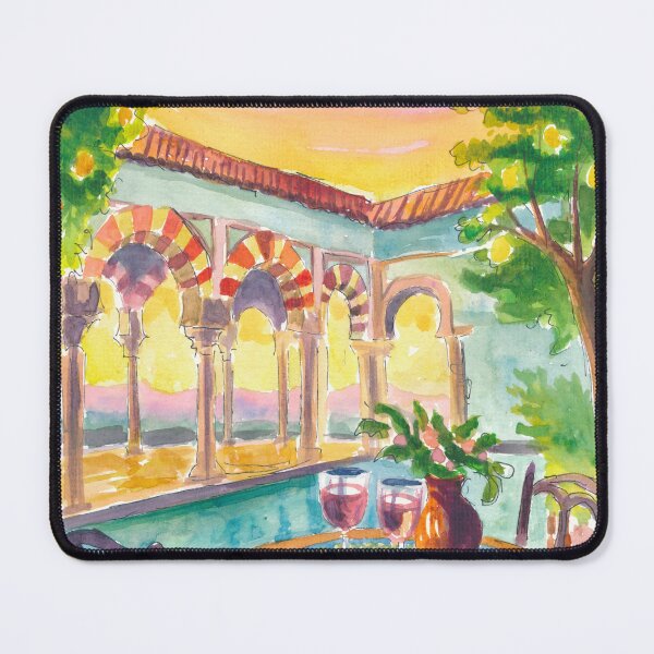 Item preview, Romantic Andalusian Patio at Sunset with Pool and Table for Two designed and sold by artshop77.