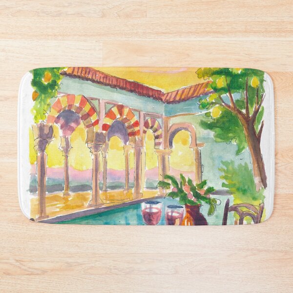 Item preview, Romantic Andalusian Patio at Sunset with Pool and Table for Two designed and sold by artshop77.