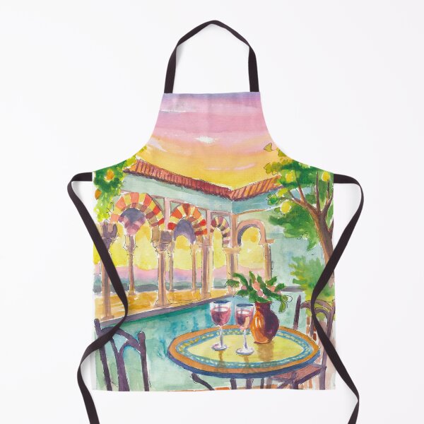 Item preview, Romantic Andalusian Patio at Sunset with Pool and Table for Two designed and sold by artshop77.