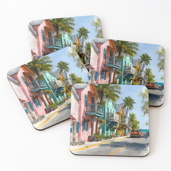 Item preview, Pastel Key West Street Scene, Conch Houses and Teal Ocean designed and sold by daila70.