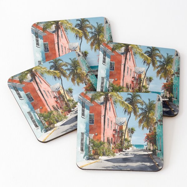 Item preview, Sunlit Key West Avenue, Pastel Homes and Blue Water Glow designed and sold by daila70.
