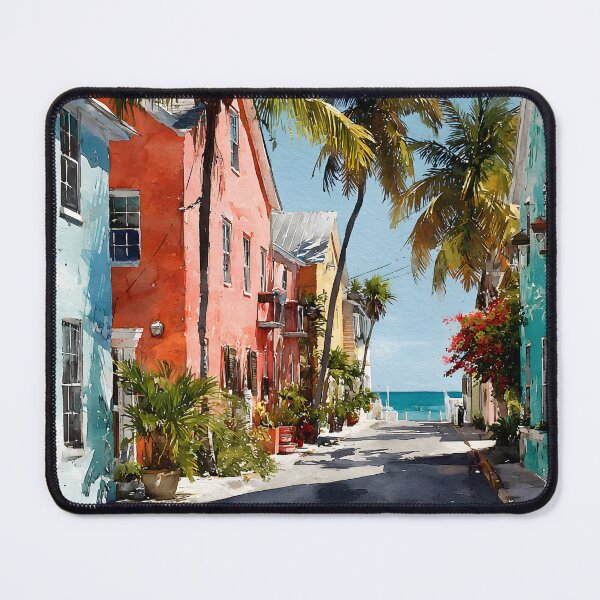 Item preview, Sunlit Key West Avenue, Pastel Homes and Blue Water Glow designed and sold by daila70.