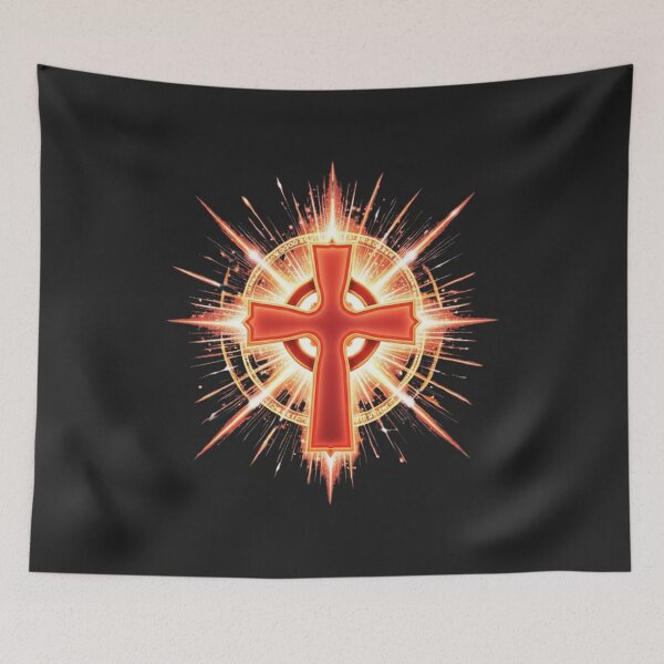 Aperçu de l'œuvre Croix celtique Flammes de Feu - Motif éclatant rouge et or intense créée et vendue par CelticSoulShop.
