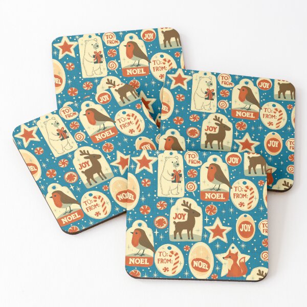 Item preview, Retro Christmas Gift Tags with Polar Bear Fox Robin Reindeer on Teal and Cream designed and sold by susycosta.