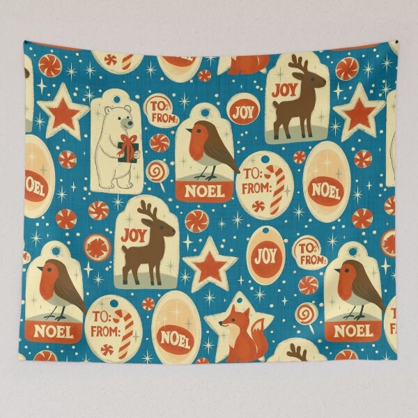Item preview, Retro Christmas Gift Tags with Polar Bear Fox Robin Reindeer on Teal and Cream designed and sold by susycosta.