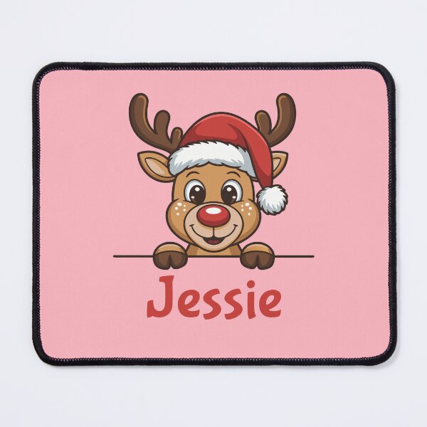Item preview, Jessie Cute Christmas Reindeer Graphic with Santa Hat | Personalized Holiday Gift Idea designed and sold by 89BLACK.