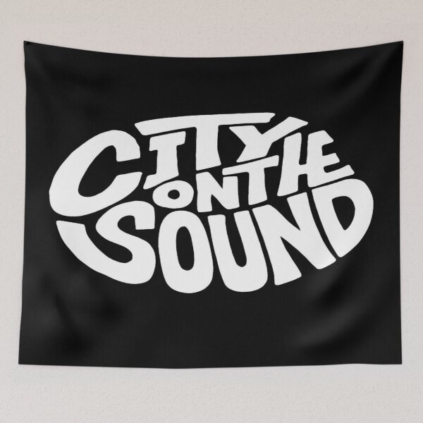 Item preview, City on the Sound – Retro Urban Typography Print for Coastal Vibes, Wall Art & Apparel designed and sold by Bright Nest Studio.