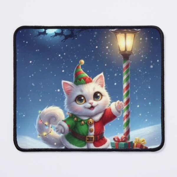 Item preview, Christmas Elf Cat by the Lamp Post designed and sold by GrafixLabArt.