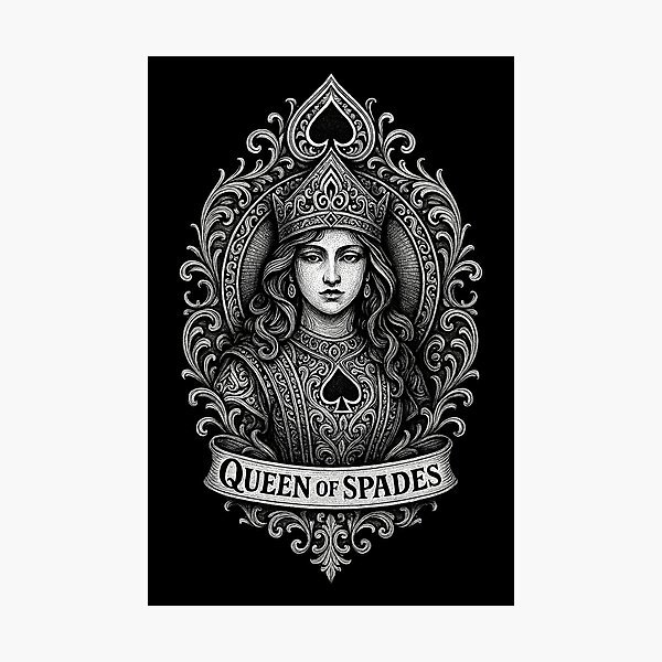 Item preview, Baroque Queen of Spades – Ornate Monochrome Illustration designed and sold by The Devil's Bargain.