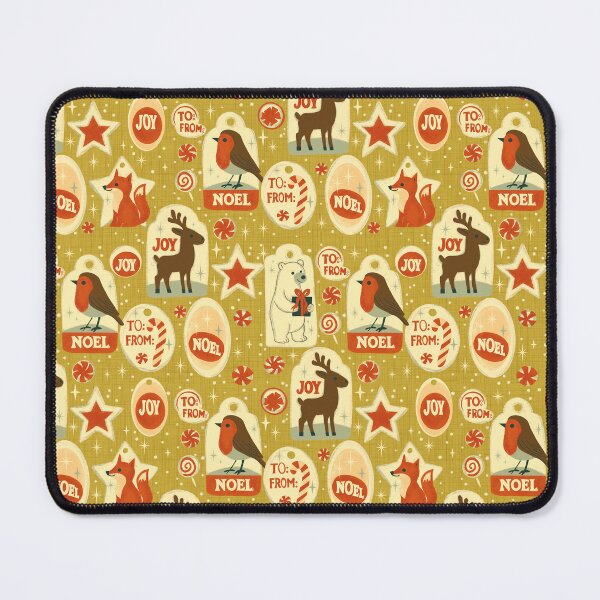 Item preview, Retro Christmas Gift Tags with Polar Bear Fox Robin Reindeer on Mustard Gold designed and sold by susycosta.