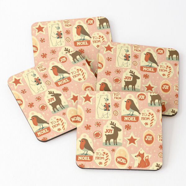 Item preview, Retro Christmas Gift Tags with Polar Bear Fox Robin Reindeer on Pink designed and sold by susycosta.