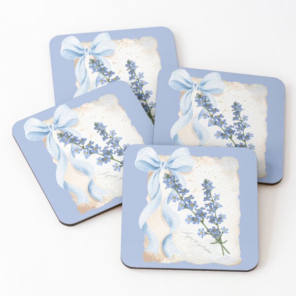 Item preview, Myosotis sylvatica | Forget-Me-Not Sprigs on Watercolor Letter Background with Blue Bow designed and sold by ChristinePartlow.