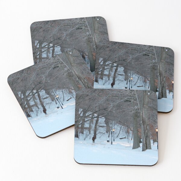 Item preview, Snowy NYC Park at Dusk with Lighted Lampposts designed and sold by Birds of Inwood.