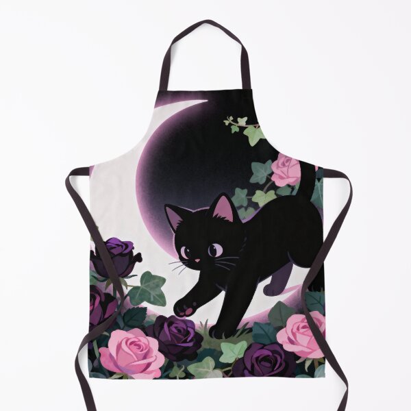 Item preview, Black Kitten in the Night – Moon, Roses & Quiet Magic designed and sold by HappySproutArt.