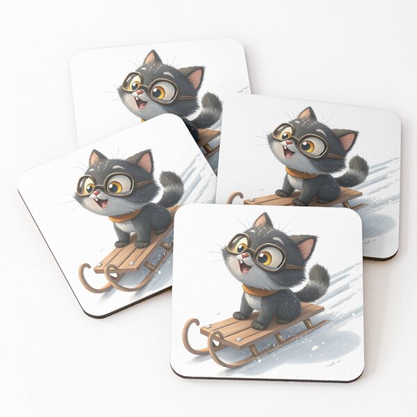 Item preview, Snowcat on a Sled – Cute Winter Cartoon by Vivo Studio designed and sold by VivoStudio.
