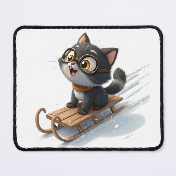 Item preview, Snowcat on a Sled – Cute Winter Cartoon by Vivo Studio designed and sold by VivoStudio.