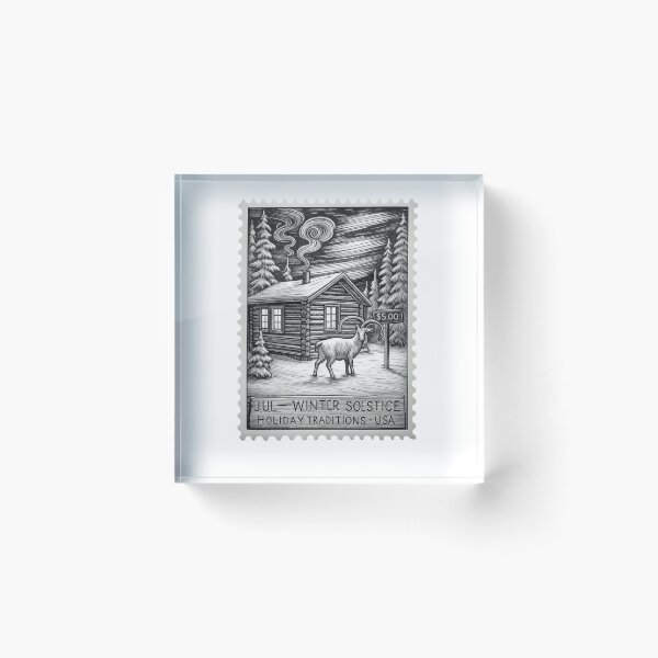 Item preview, Yule Winter Solstice Stamp – Nordic Cabin, Snowy Forest & Goat Illustration | Holiday Traditions Art designed and sold by Attire mukashaf.