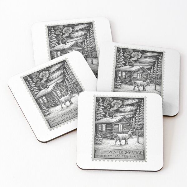 Item preview, Yule Winter Solstice Stamp – Nordic Cabin, Snowy Forest & Goat Illustration | Holiday Traditions Art designed and sold by Attire mukashaf.