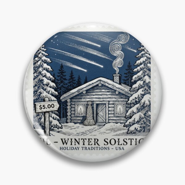 Item preview, Scandinavian Christmas Cabin – Vintage Woodcut Stamp, Nordic Winter Solstice Art designed and sold by Attire mukashaf.